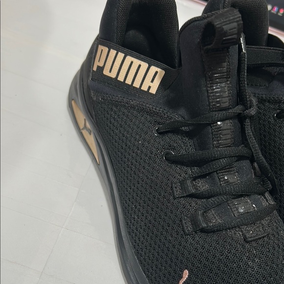 Puma Black Sneakers with Gold Logo women’s size 10 GUC - Picture 2 of 14